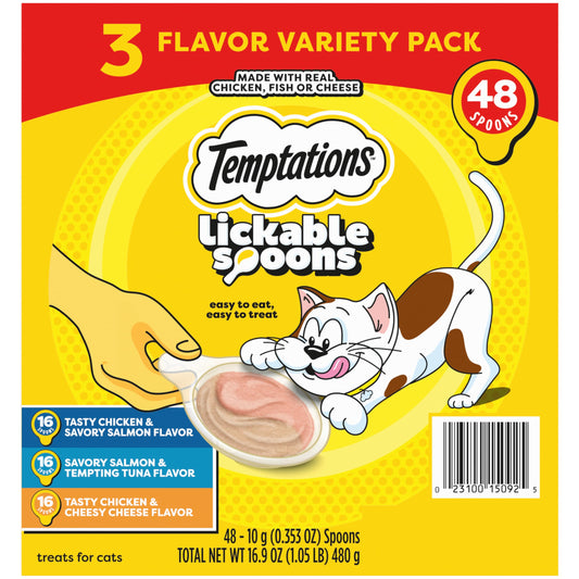 Temptations Lickable Spoons Adult Wet Cat Treat, 10 Grams, Variety Pack, 48 Count