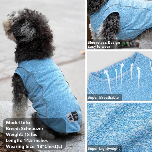 KYEESE Reflective Dog Shirt, Lightweight Sun Protection Dog T Shirts for Small Dogs Boy, Breathable Sleeveless Pet Tank Top High Visibility Summer Dogs Clothes for Night Walking Outdoor, Blue, M