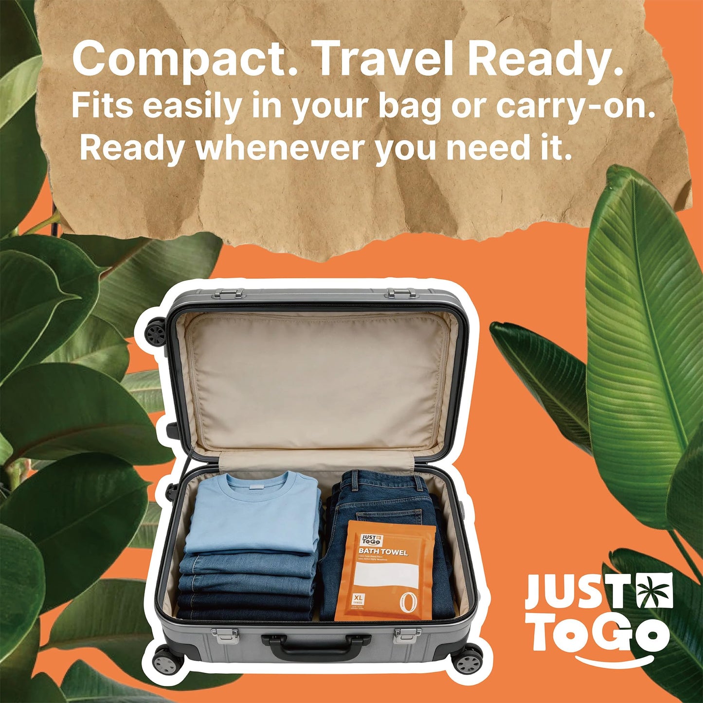 Just To Go Disposable Compressed Bath Towels 3 Pack, Large 55 x 27.5 in, Ultra Soft Thick Absorbent Non-Woven Towels, Individually Wrapped for Camping, Gym, Hiking,Travel Essentials