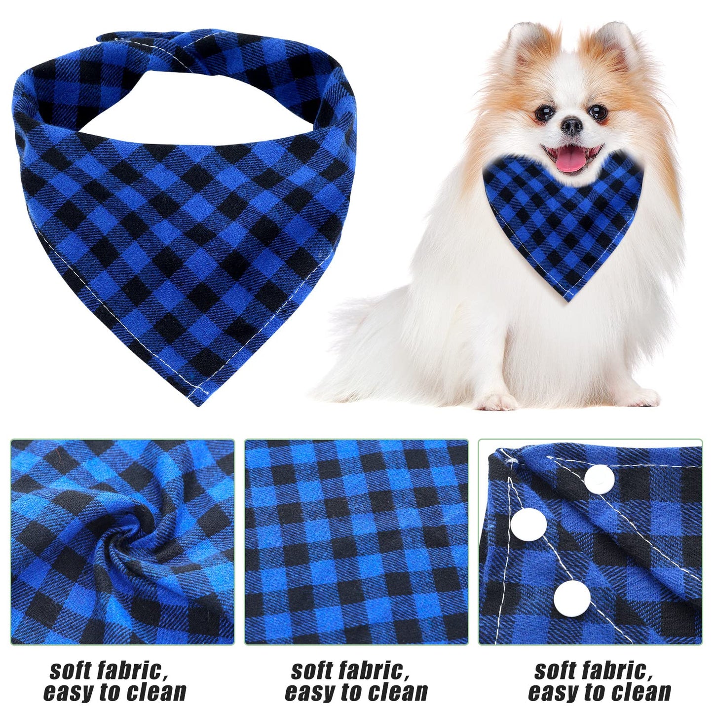 Christmas Dog Bandanas, 6 Pieces Triangle Dog Bandana Washable Square Plaid Printing Adjustable Kerchief Set for Small to Large Puppy Cat(16.1 Inch,Classic Button Style)