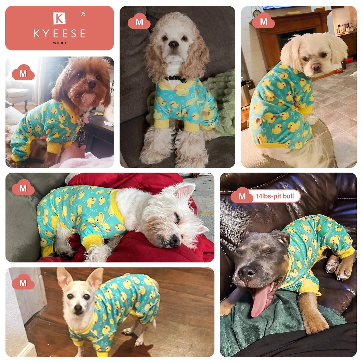 KYEESE Dog Pajamas Yellow Ducks Dog Onesie Soft Dog Costume Dog Body Suits After Surgery Dog Coat Dog Clothes Cat Clothes Dog Surgery Recovery Suit Dog Pajamas for Small Dogs Small Dog Pajamas