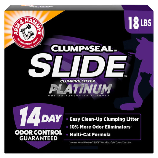 ARM & HAMMER SLIDE Platinum Multi-Cat Easy Clean-Up Clumping Cat Litter, 14 Days of Odor Control 18 lb