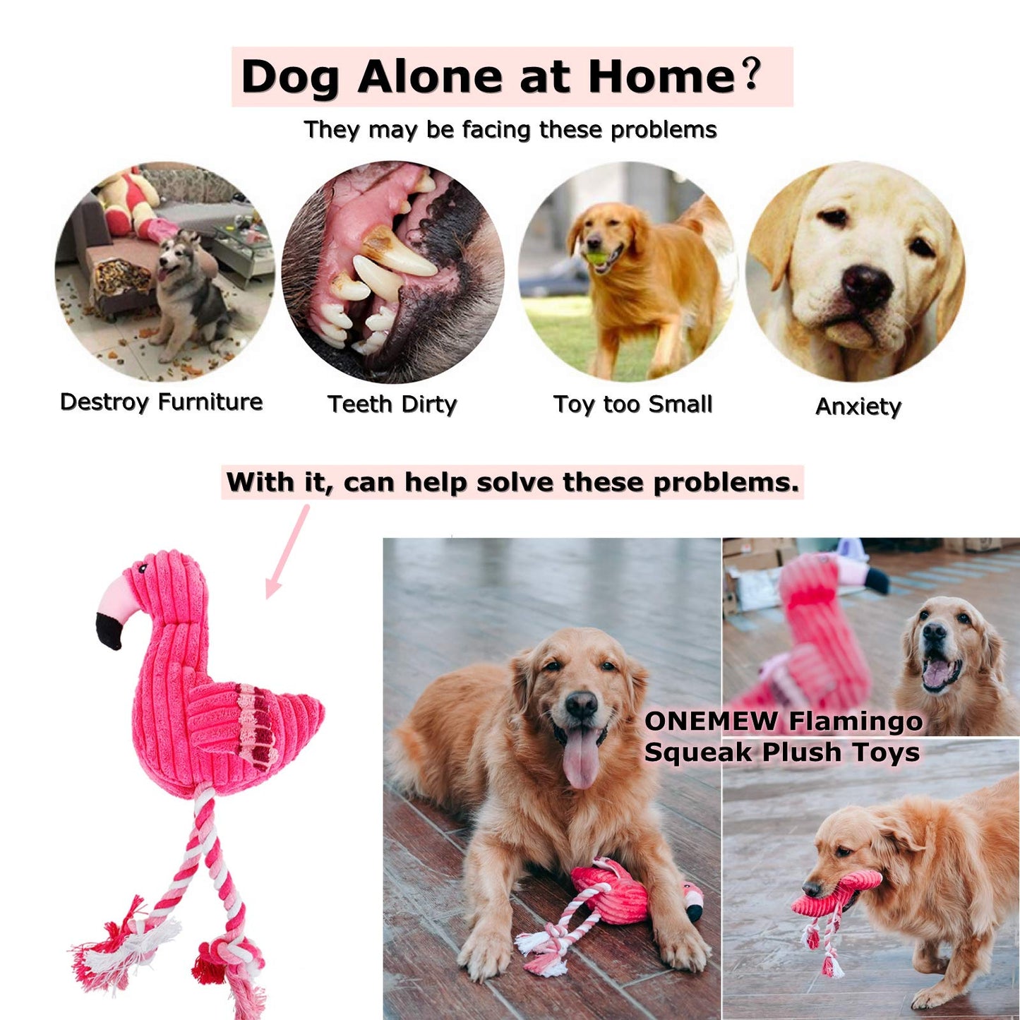 Dog Plush Toys,Cute Flamingo Durable Squeaky Teething Toys for Puppy, Interactive Stuffed Dog Chew Toys for Small-Large Dogs