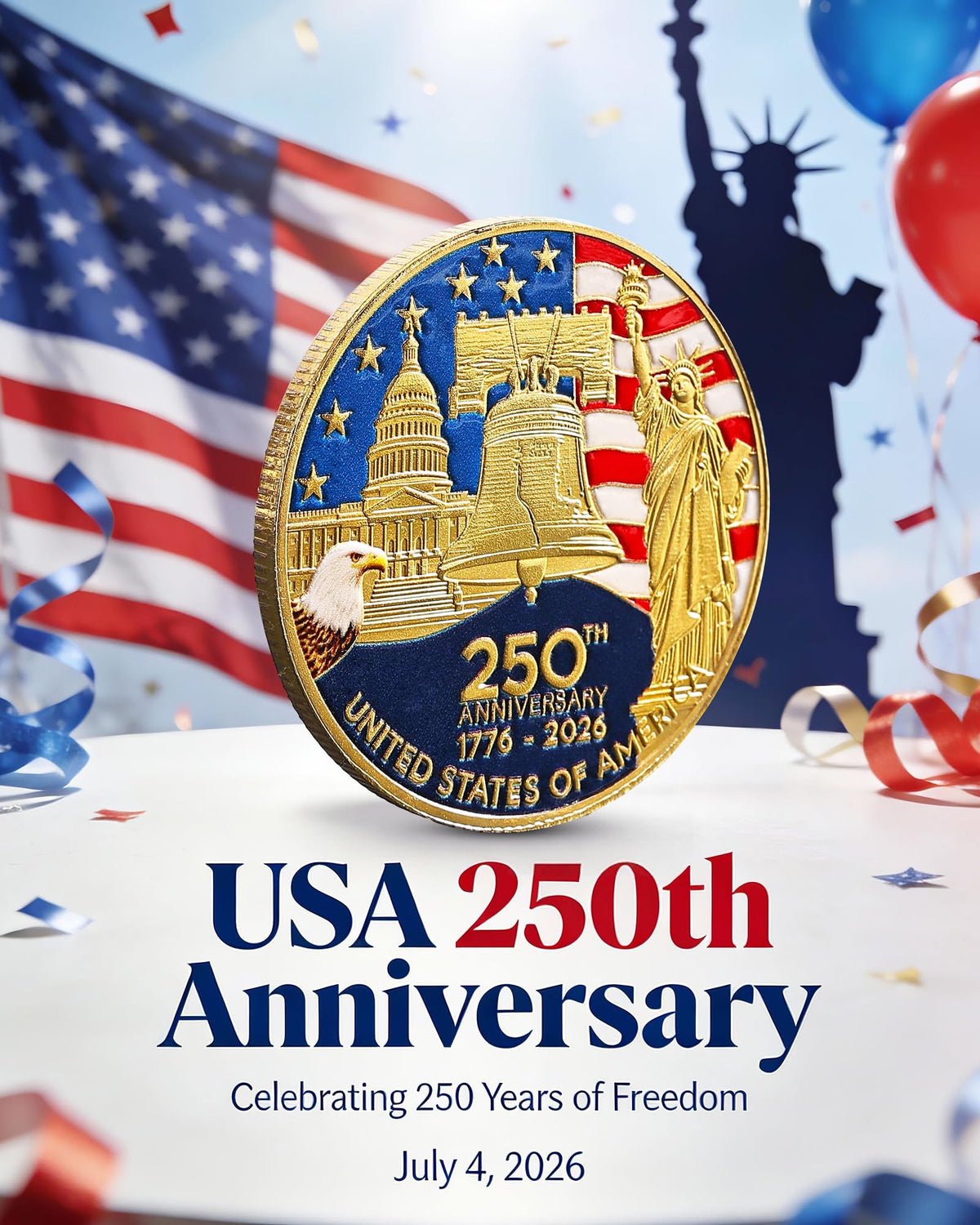 Moyel 250 Anniversary USA Gift Set 250th Anniversary Socks Challenge Coins Card Turning Point America Merchandise Patriotic Accessories fourth of july Veterans Day Gifts