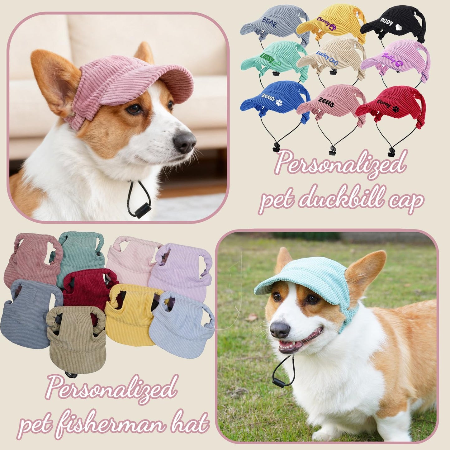 Personalized Dog Hat with Embroidered Name Puppy Hat Baseball Cap with Ear Holes Small Medium Large Size (Style 1)