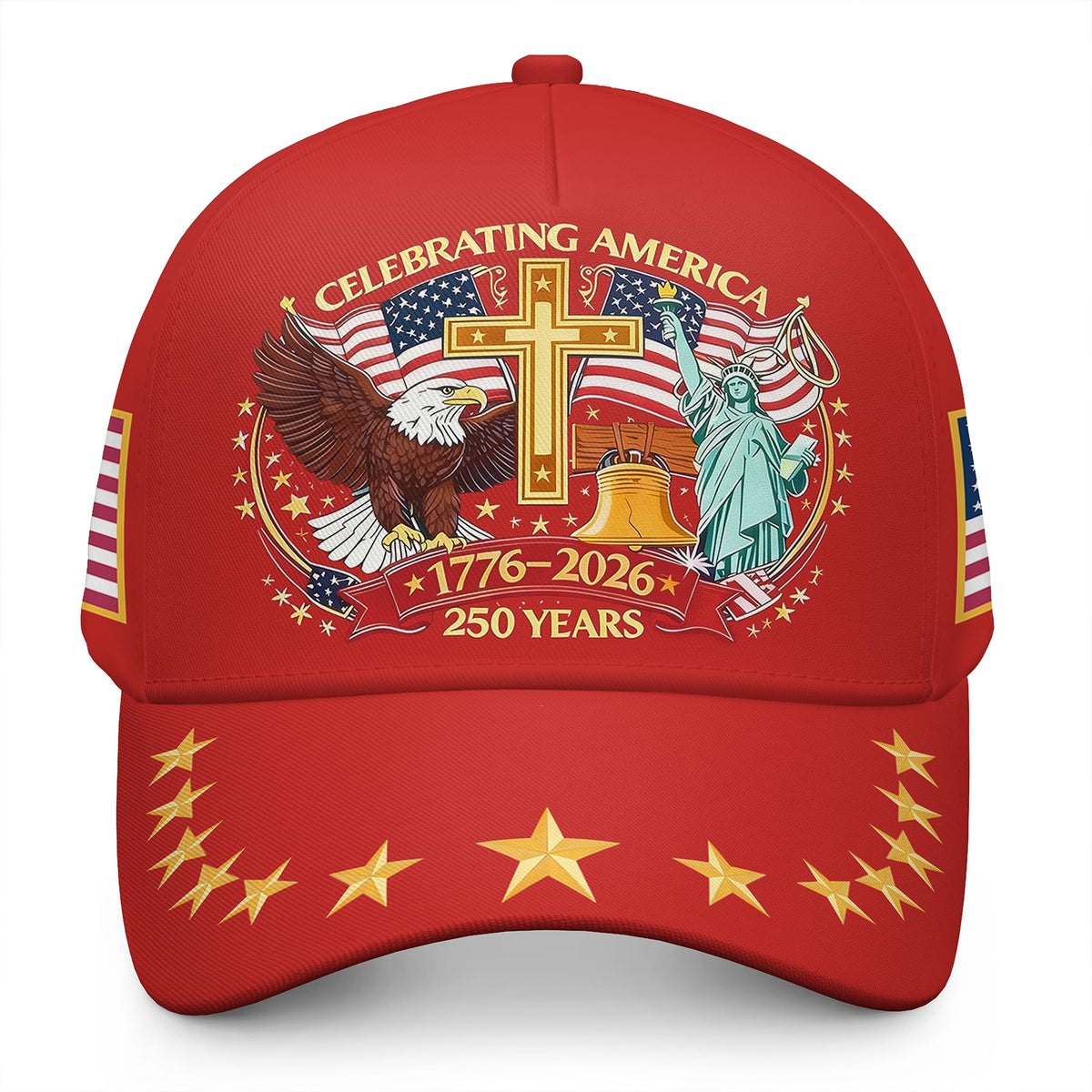 250 Anniversary USA Hat Eagle & Liberty & Cross 1776-2026 United States 250th Hats Patriotic Patterned Baseball Cap for Men Women Red