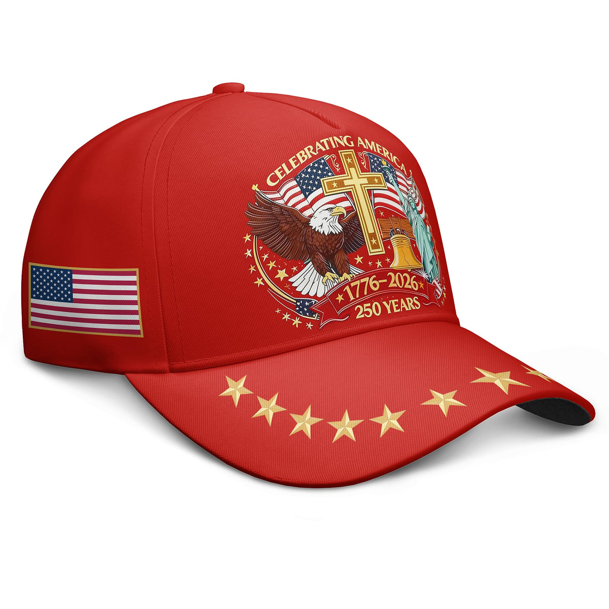 250 Anniversary USA Hat Eagle & Liberty & Cross 1776-2026 United States 250th Hats Patriotic Patterned Baseball Cap for Men Women Red
