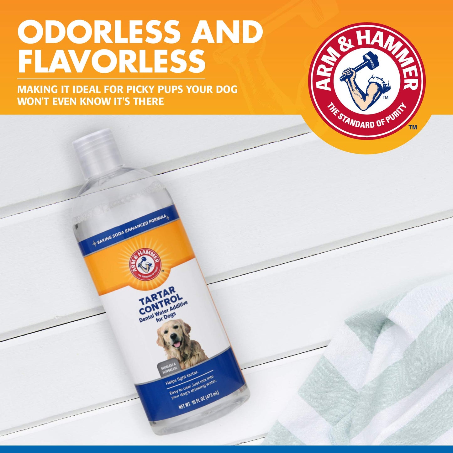 Arm & Hammer Dog Water Additive for Dental Care - Bad Breath Eliminator for Dogs & Dog Breath Freshener - Dog Tooth Plaque Cleaner & Dog Tartar Remover - 16 Fl Oz Dental Rinse for Dogs - Pack of 1