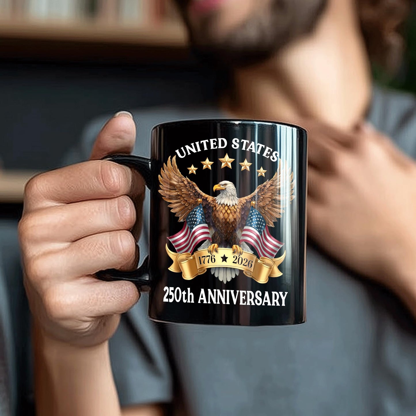Hyturtle 250th Anniversary of America Coffee Mug, 250th Anniversary USA Mug, US Eagle Gifts for Men, Women, American Flag 1776-2026 Patriotic Keepsake, American USA Flag Black Coffee Tea Cup