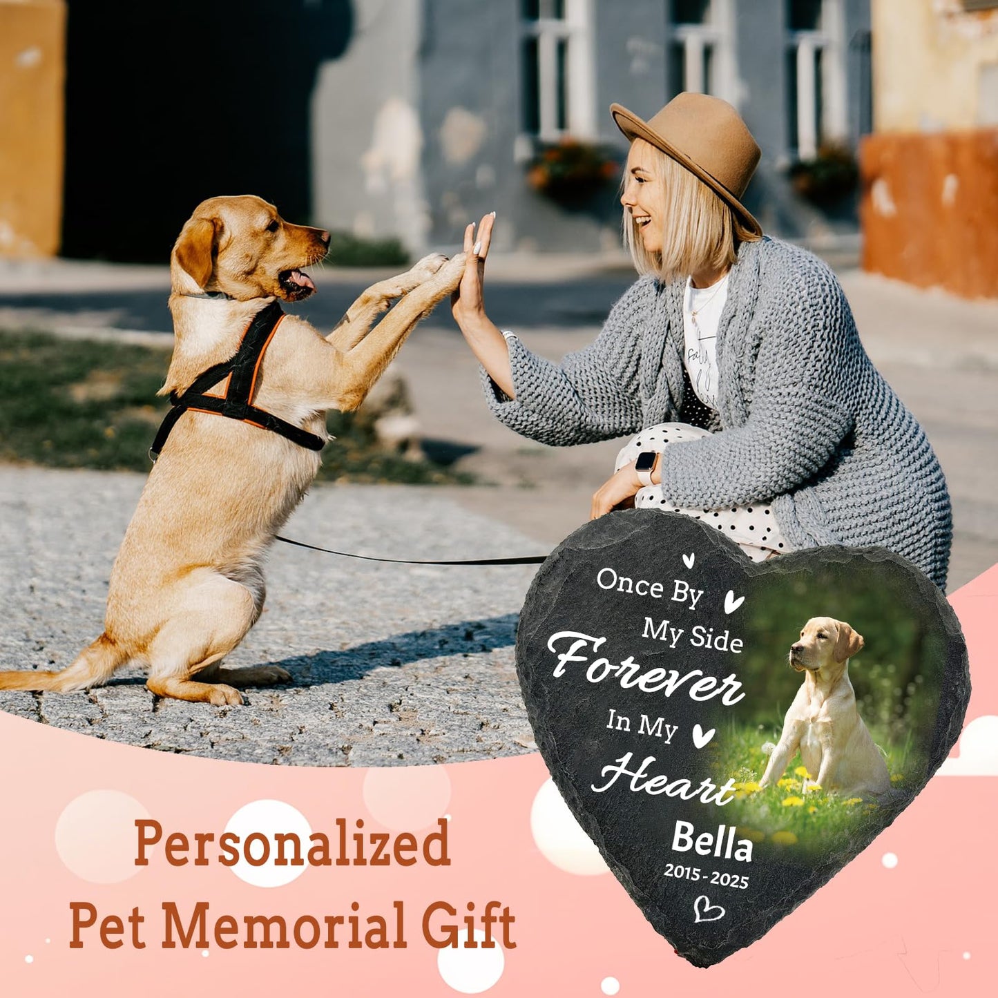 Surpriza Personalized Pet Memorial Heart Stone Plaque with Stand, Custom Photo Remembrance Tribute Gift，Dog Cat Loss Sympathy Bereavement Gifts