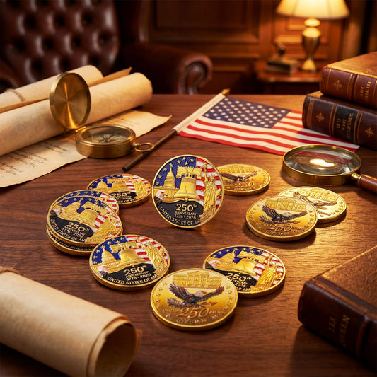 Highergo 250th Anniversary Commemorative Coins USA Eagle and Patriotic Symbols Collectible 250 Year Merchandise for Celebration Display Collectors Challenge Coin Gift(10 Pcs,Style 1)