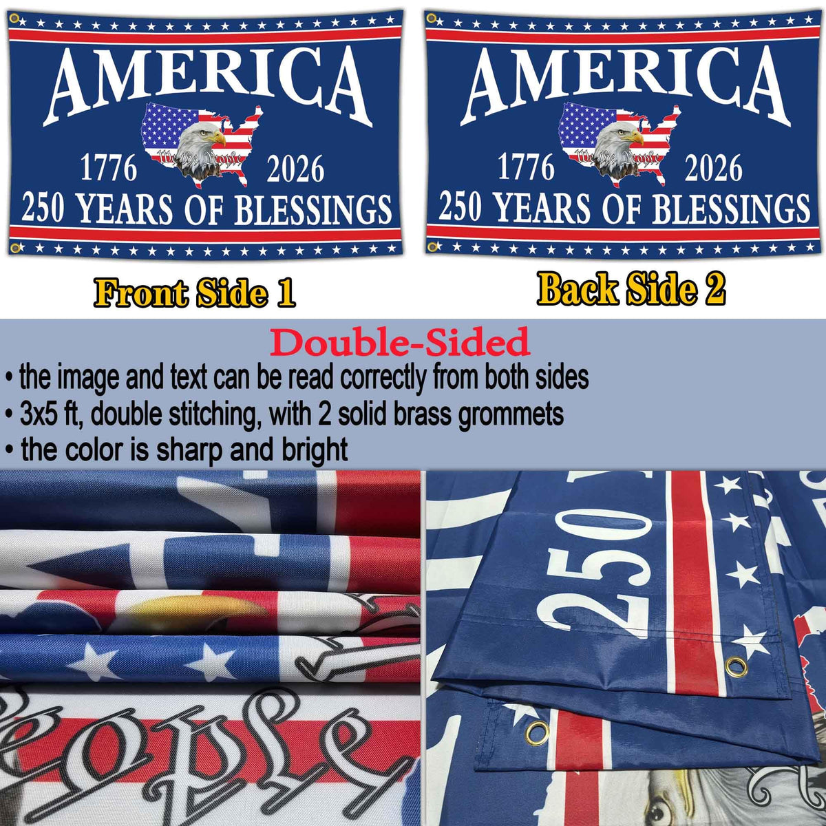 Aroxtms 3 Ply 250 Year American Anniversary Flag 3x5 Double Sided 250 Merchandise Decorations 250th Anniversary USA Flag 4th of July We The People 1776 Patriotic American Flags for Outside Banner