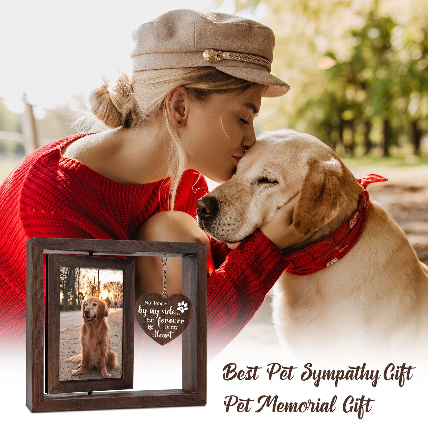 Jigfoxy Dog Memorial Gifts for Loss of Dog - Rotating Wooden Picture Frame for 4x6 Photo - Pet Memorial Gifts - Loss of Cat Sympathy Bereavement Remembrance Gift