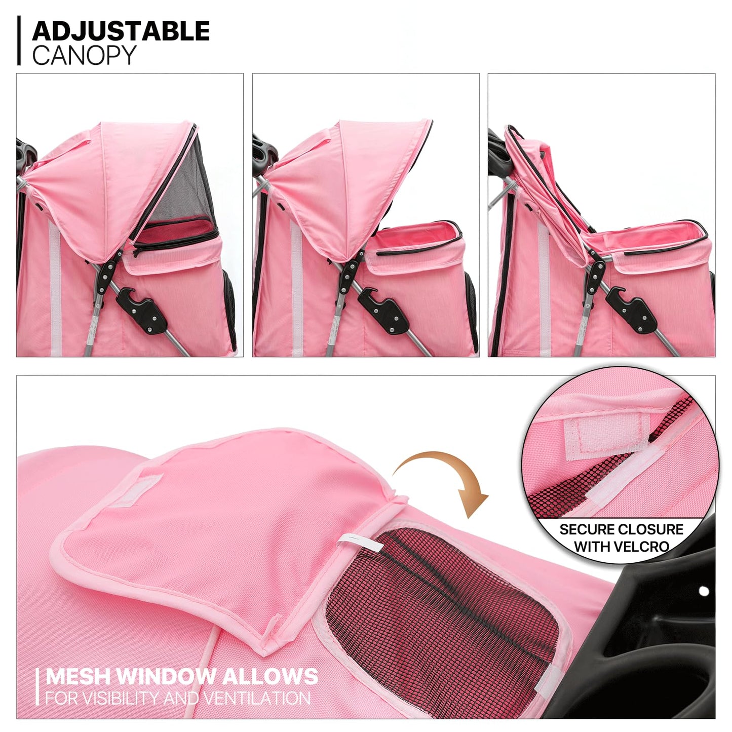 MoNiBloom Foldable 3-Wheel Pet Stroller with Storage, Cup Holder, and Waterproof Cover for Small Dogs and Cats