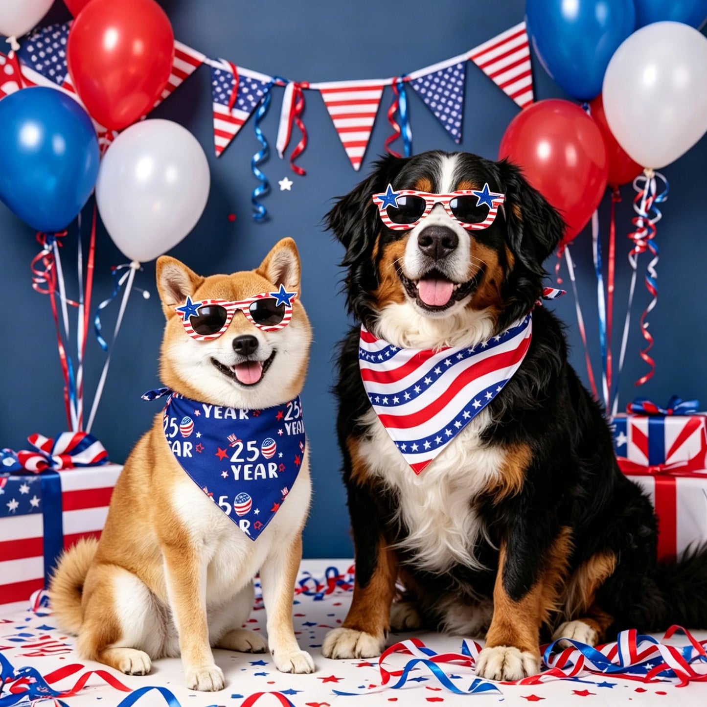 2Pcs 250th Anniversary American Dog Bandanas, Dual-Layer 4th of July Pet Patriotic Reversible Scarf, Independence Memorial Day USA Outfit Bandana for Large and Extra Large Dogs (Large)