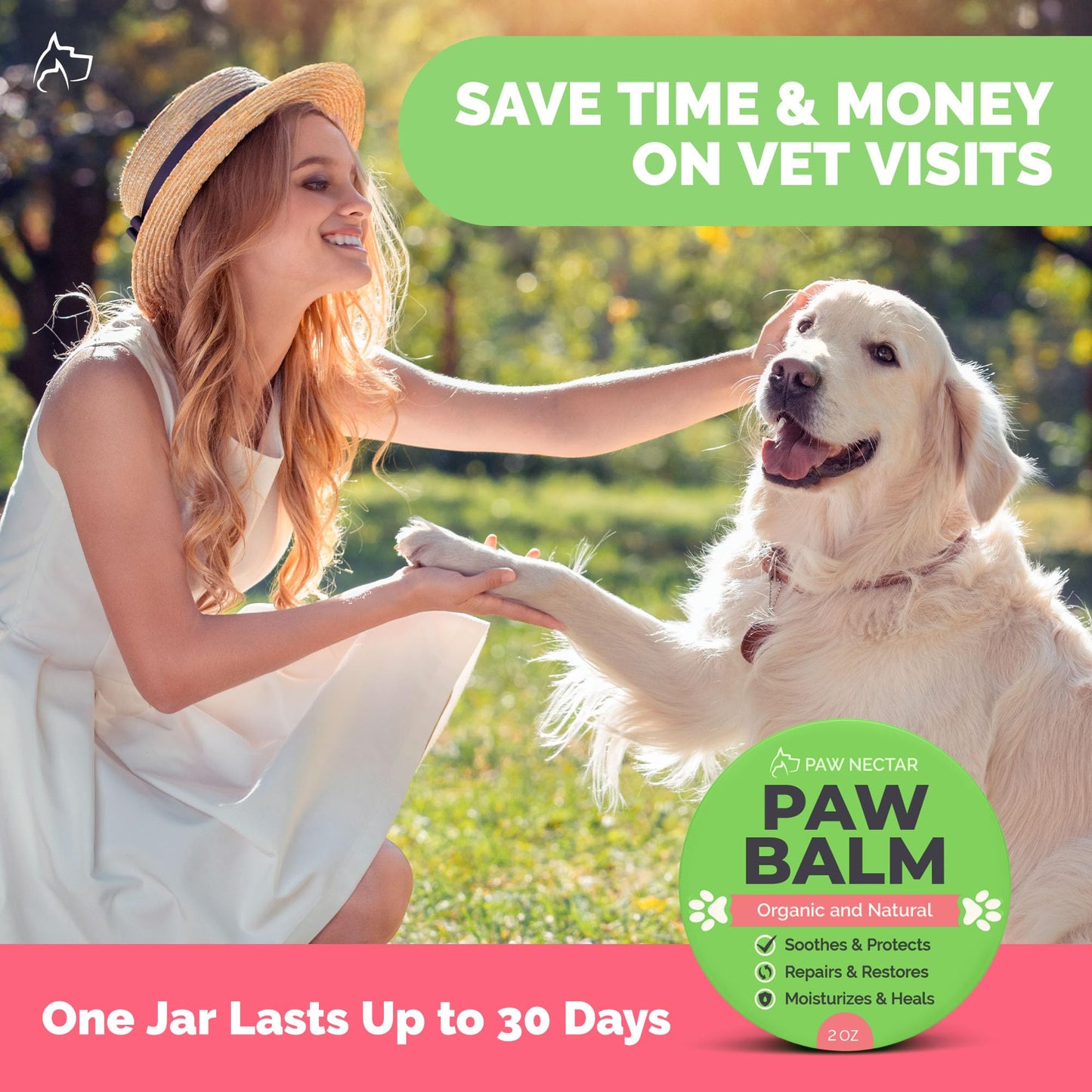 Paw Nectar Dog Paw Balm (2 oz) - Heals, Repairs & Restores Dry, Cracked & Damaged Paws - 100% Organic & Natural Moisturizer & Protection for Dog Feet & Foot Pads - Effective & Safe