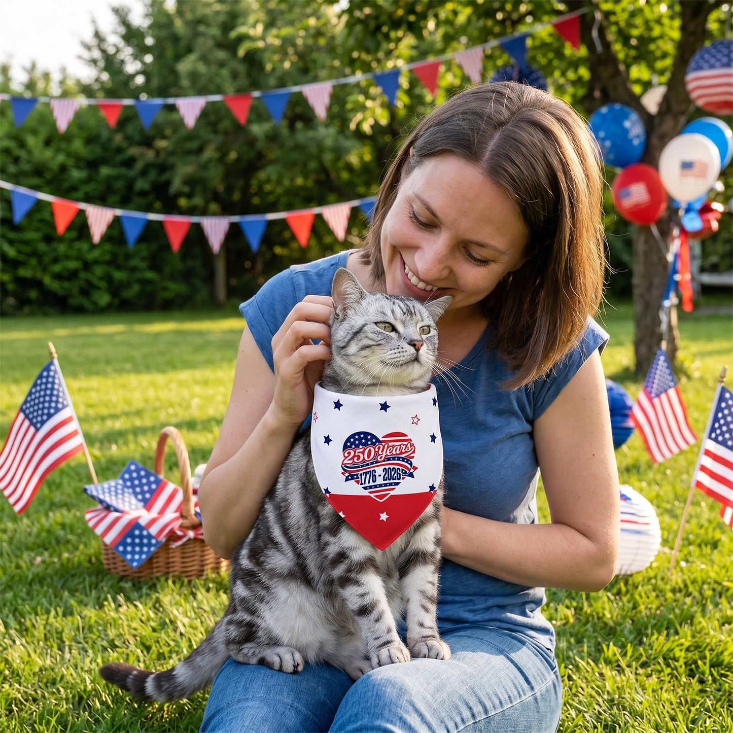 INCOK Star Patriotic Dog Bandanas - 2 Pcs 4th of July Bandanas for Dog, 250th Anniversary Large Pet Scarf with Paw Print for Veterans Memorial Day, Triangle Reversible American Flag Pet Outfit