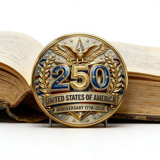 USA 250th Anniversary Coin 1776-2026 3D America 250 Merchandise for Patriotic Celebration 4th of July Independence Day Gifts for Veterans & History Lover