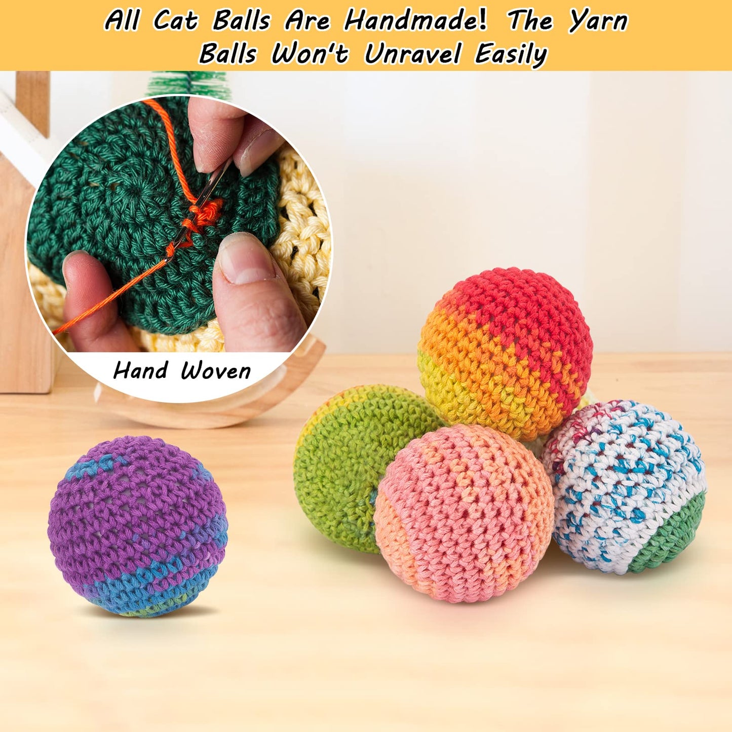 Retro Shaw Cat Toys Balls, Woolen Yarn Cat Ball Toy with Bell Inside, Cat Toys for Indoor Cats, Interactive Cat Chew Toys for Kitty Kitten, 6 Pack