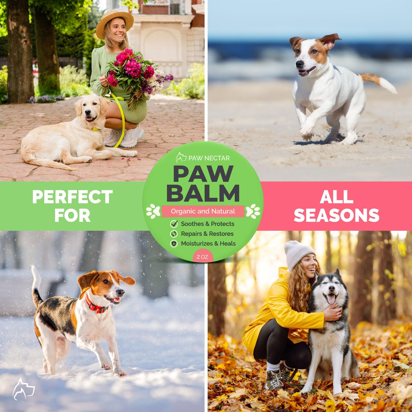 Paw Nectar Dog Paw Balm (2 oz) - Heals, Repairs & Restores Dry, Cracked & Damaged Paws - 100% Organic & Natural Moisturizer & Protection for Dog Feet & Foot Pads - Effective & Safe