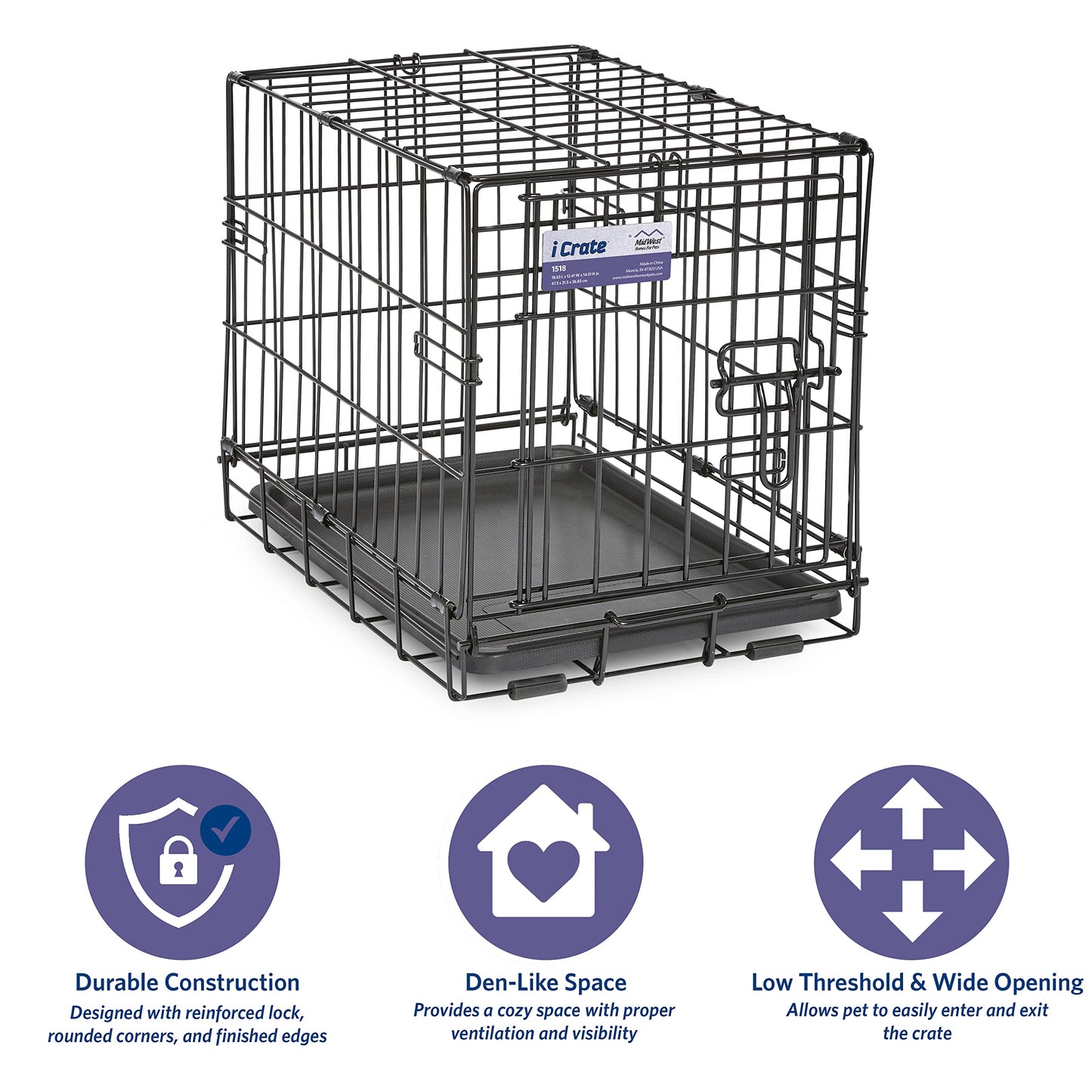 MidWest Homes for Pets Newly Enhanced Single Door iCrate Dog Crate, Includes Leak-Proof Pan, Floor Protecting Feet , Divider Panel & New Patented Features