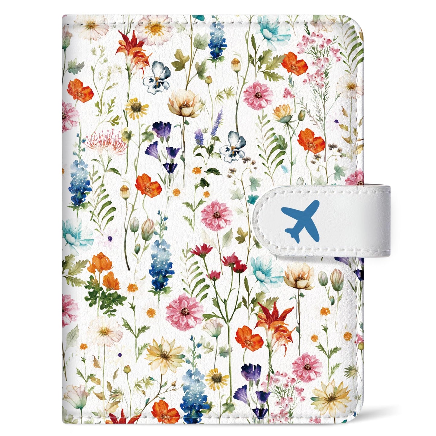 Passport Holder for Travel Essentials, RFID Blocking Leather Cover Wallet with Magnetic Closure, Aesthetic & Cute Passport Book Case for Women and Men - Wildflower