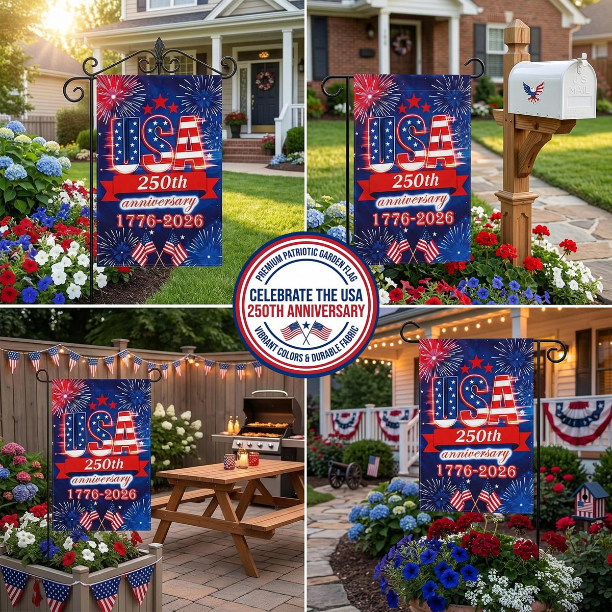 250 Anniversary USA Garden Flag - 250 Years of Freedom Double Sided 3-Ply American Patriotic Flags 1776-2026, UV Protection Fade Resistant 12x18 Inch Yard Flag Commemorative Merchandise for Outdoor Celebration