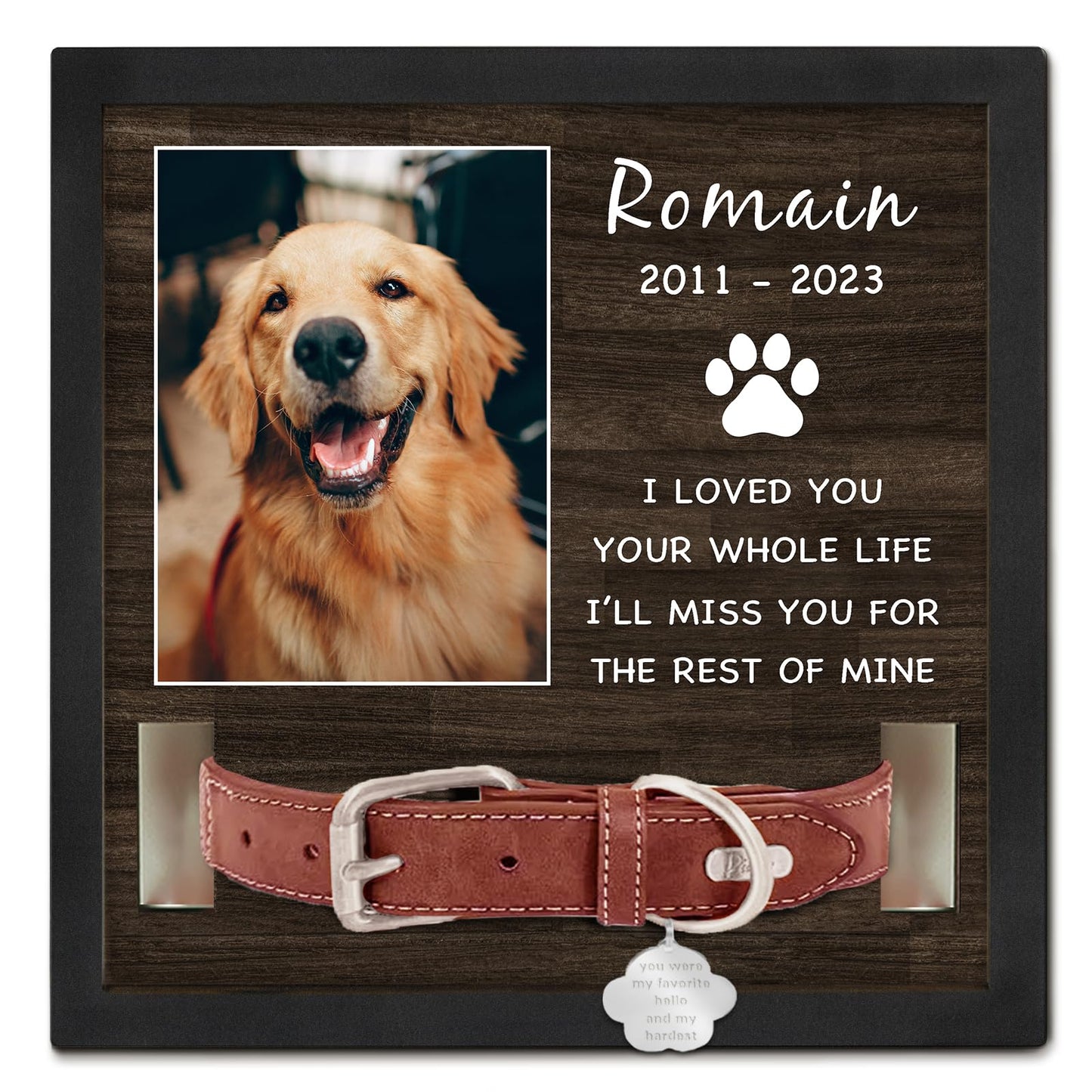 PUREFLY Personalized Pet Picture Frame Memorial Gifts for Loss of Dog- Fits 3 Collar Lengths, in Memory of Dog Passing Away Sympathy Gifts, Cat Memorial