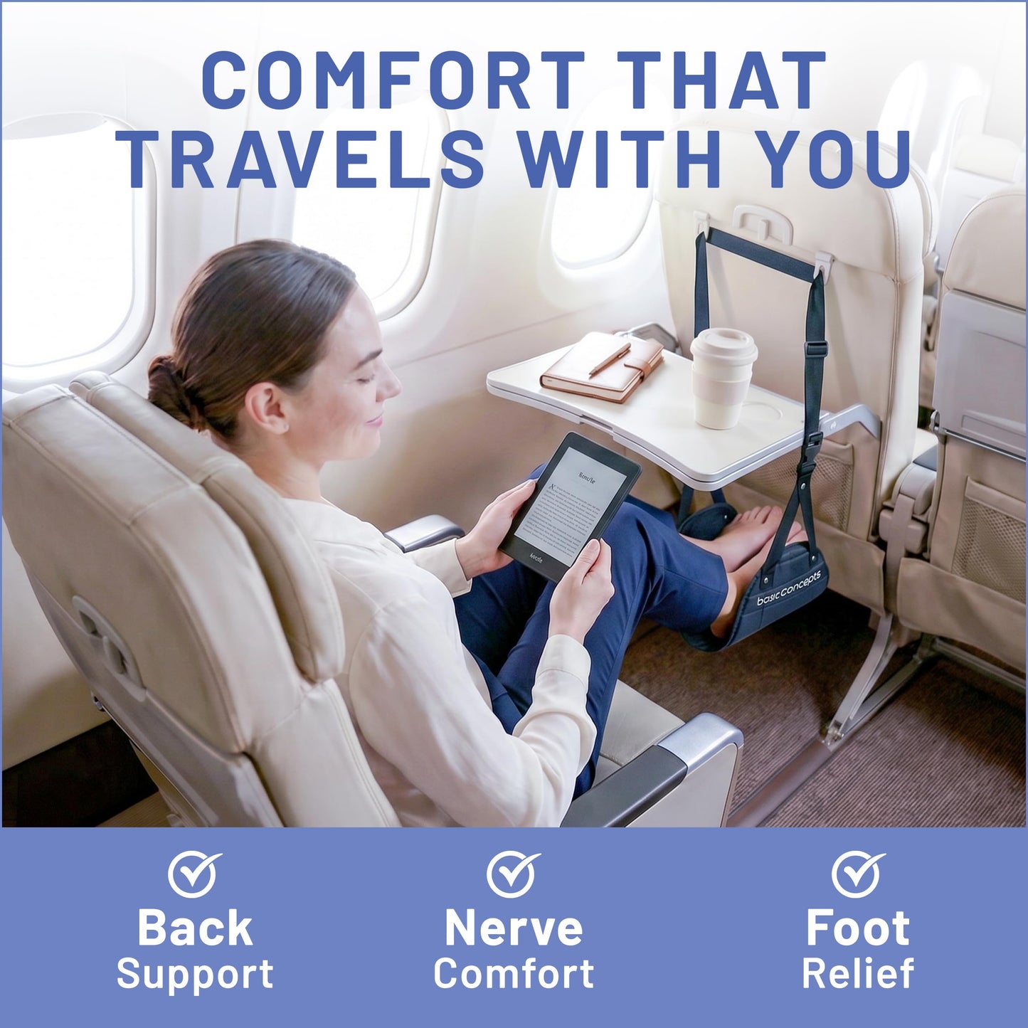 BASIC CONCEPTS Airplane Foot Hammock for Plane Travel Essentials - Airplane Travel Essentials, Long Flight Foot Rest - Plane Gadgets