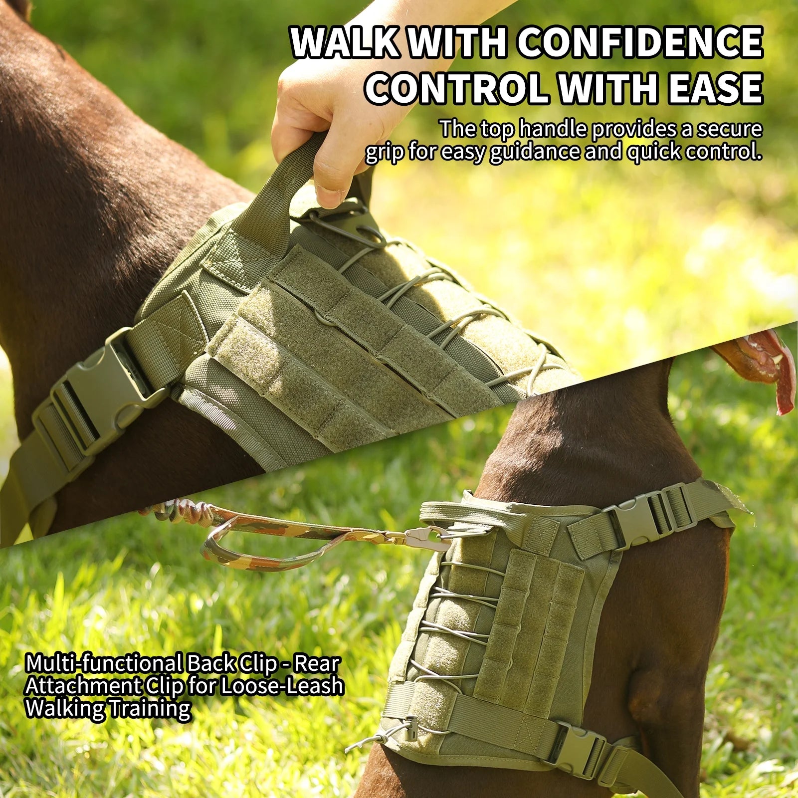 Dog Harness, No Pull Dog Harness for Large Dogs, Heavy Duty Pet Harness with Handle, Adjustable Easy on Pet Harness for Running Walking, Green L