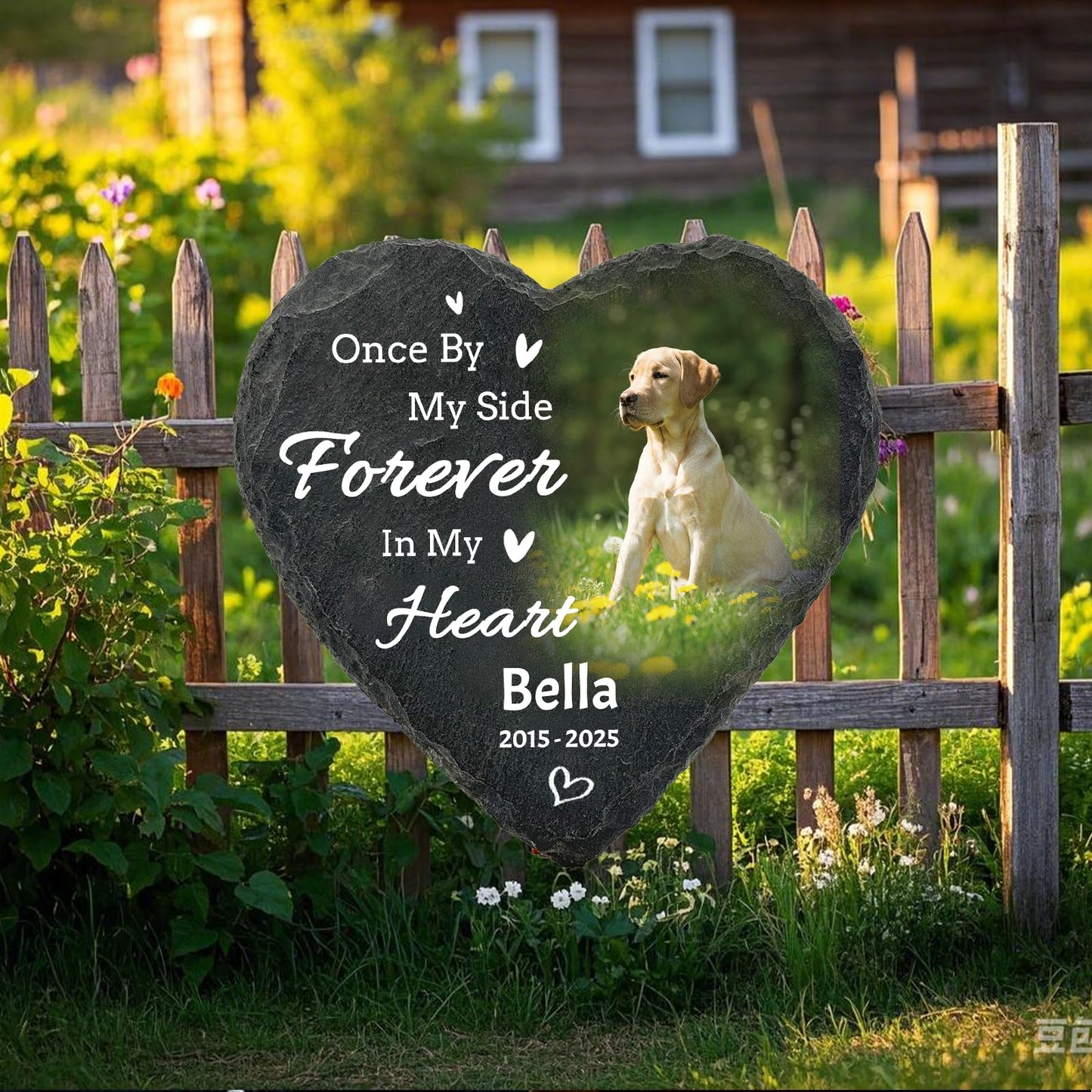Surpriza Personalized Pet Memorial Heart Stone Plaque with Stand, Custom Photo Remembrance Tribute Gift，Dog Cat Loss Sympathy Bereavement Gifts