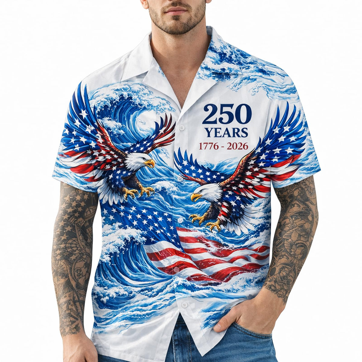 America’s 250th Anniversary Hawaiian Shirt 1776-2026, Custom Patriotic Shirt for Men, Gifts for Independence Day 3