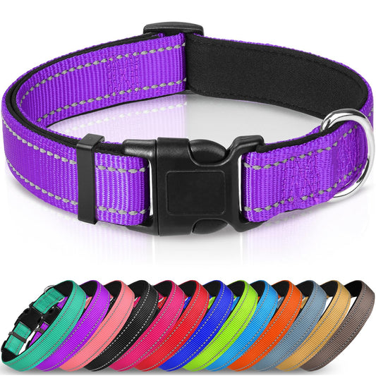 Joytale Reflective Dog Collar,Soft Neoprene Padded Breathable Nylon Pet Collar Adjustable for Medium Dogs,Purple,M