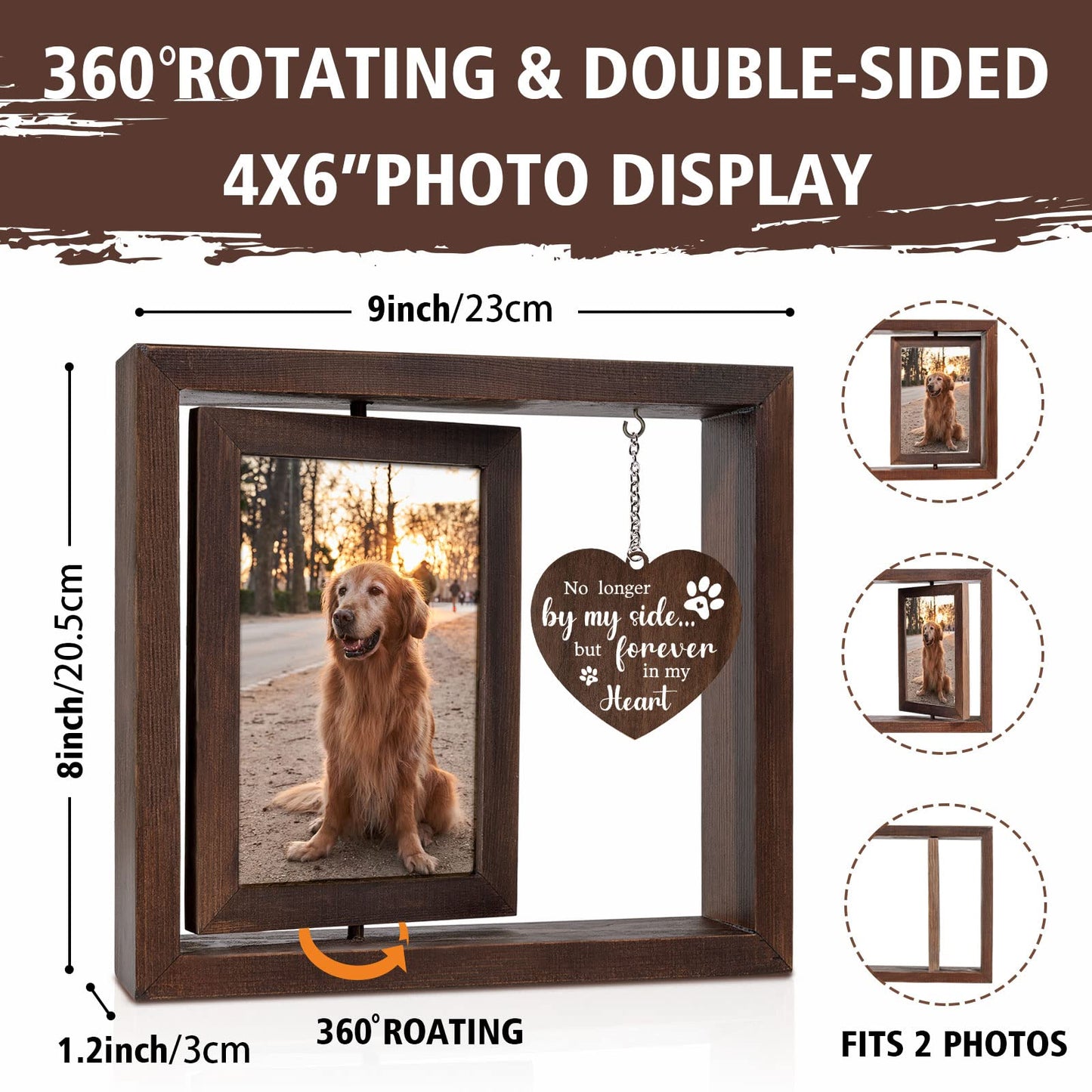 Jigfoxy Dog Memorial Gifts for Loss of Dog - Rotating Wooden Picture Frame for 4x6 Photo - Pet Memorial Gifts - Loss of Cat Sympathy Bereavement Remembrance Gift
