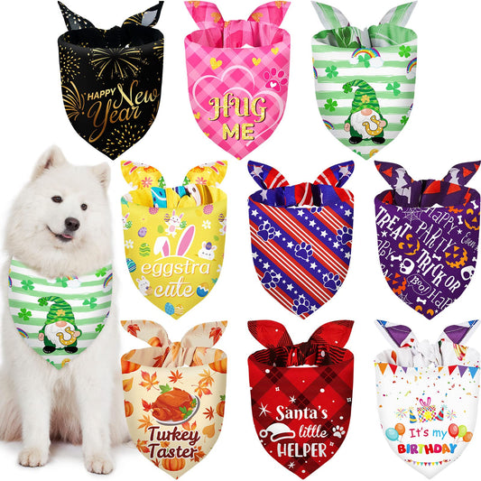 Weewooday 9 Pcs Holiday Dog Bandanas St' Patrick's Day Bandanas Easter Patriotic Scarf Adjustable Large Pet Washable Scarves for Large Dog Costume Supply(Fresh Pattern)