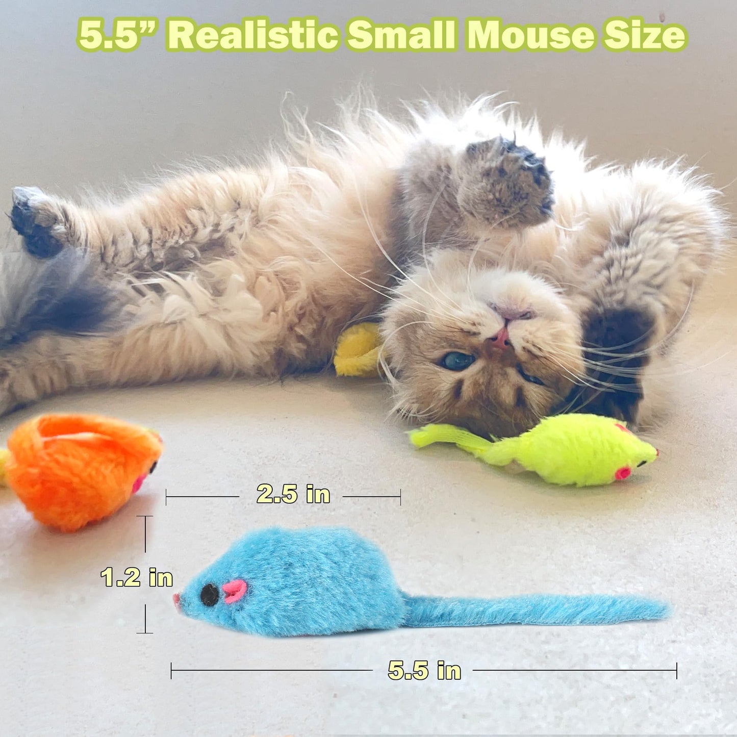 MeoHui 12PCS Cat Mouse Toy, Faux Fur Cat Mice Toys, 5.5” Realistic Size Mouse Toys for Cats, Rattle Cat Toy Mouse, Prefilled Catnip Mouse Cat Toy, Interactive Cat Toy for Bored Indoor Adult Cats