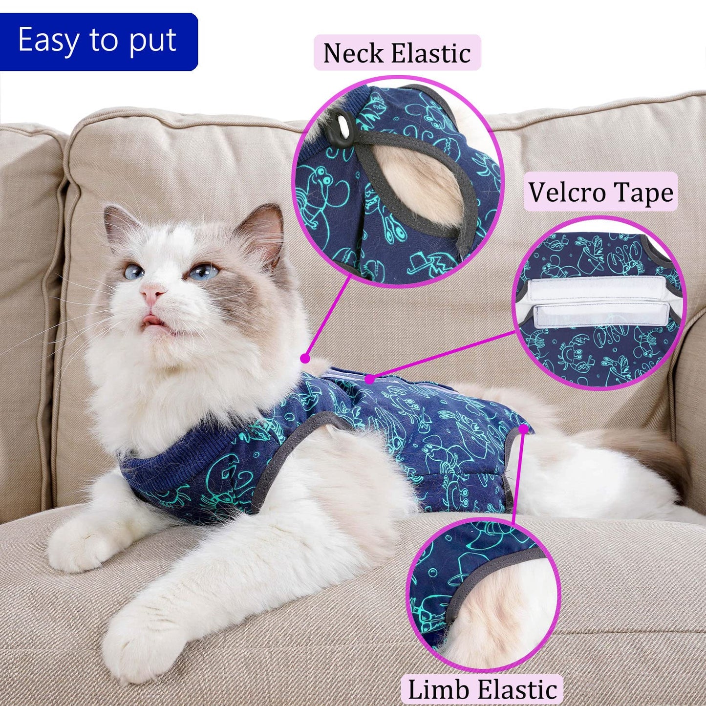 kzrfojy Cat Surgery Recovery Suit Cat Onesie for Cats After Surgery for Surgical Abdominal Wound Or Skin Diseases E-Collar Alternative Wear Neutering Bodysuit Wear (Dark-Blue-S)