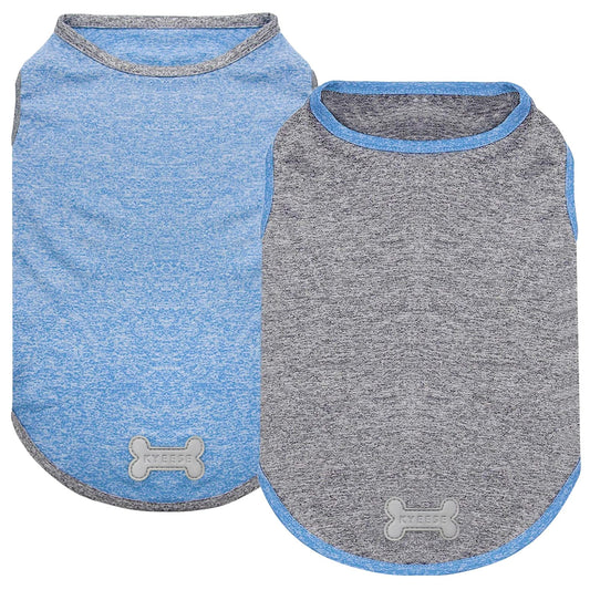 KYEESE 2Pack Dog Shirt, Lightweight Sun Protection Sleeveless Dog T Shirts for Small Dogs Boy, Breathable Pet Reflective Tank Top Summer Dogs Clothes for Outdoor Walking, Grey+Light Blue, M