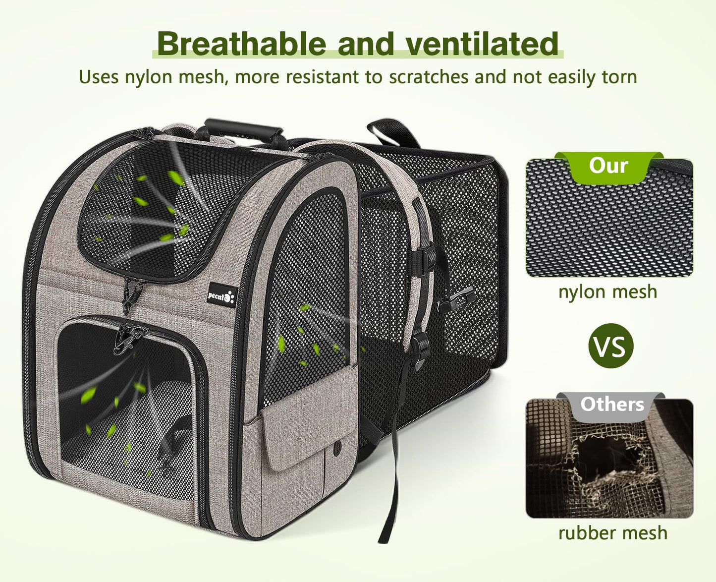 Pecute Pet Carrier Backpack, Dog Carrier Backpack, Expandable with Breathable Mesh for Small Dogs Cats Puppies, Pet Backpack Bag for Hiking Travel Camping Outdoor Hold Pets Up to 17 Lbs