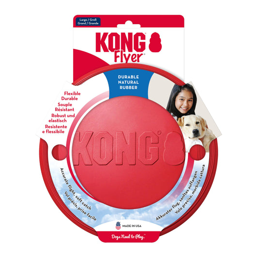 KONG Flyer - Durable Dog Toy for Outdoor Playtime - Natural Rubber Flying Disc, Dog Toy for Fetch - Safer Disc for Healthy Activity - for Medium/Large Dogs