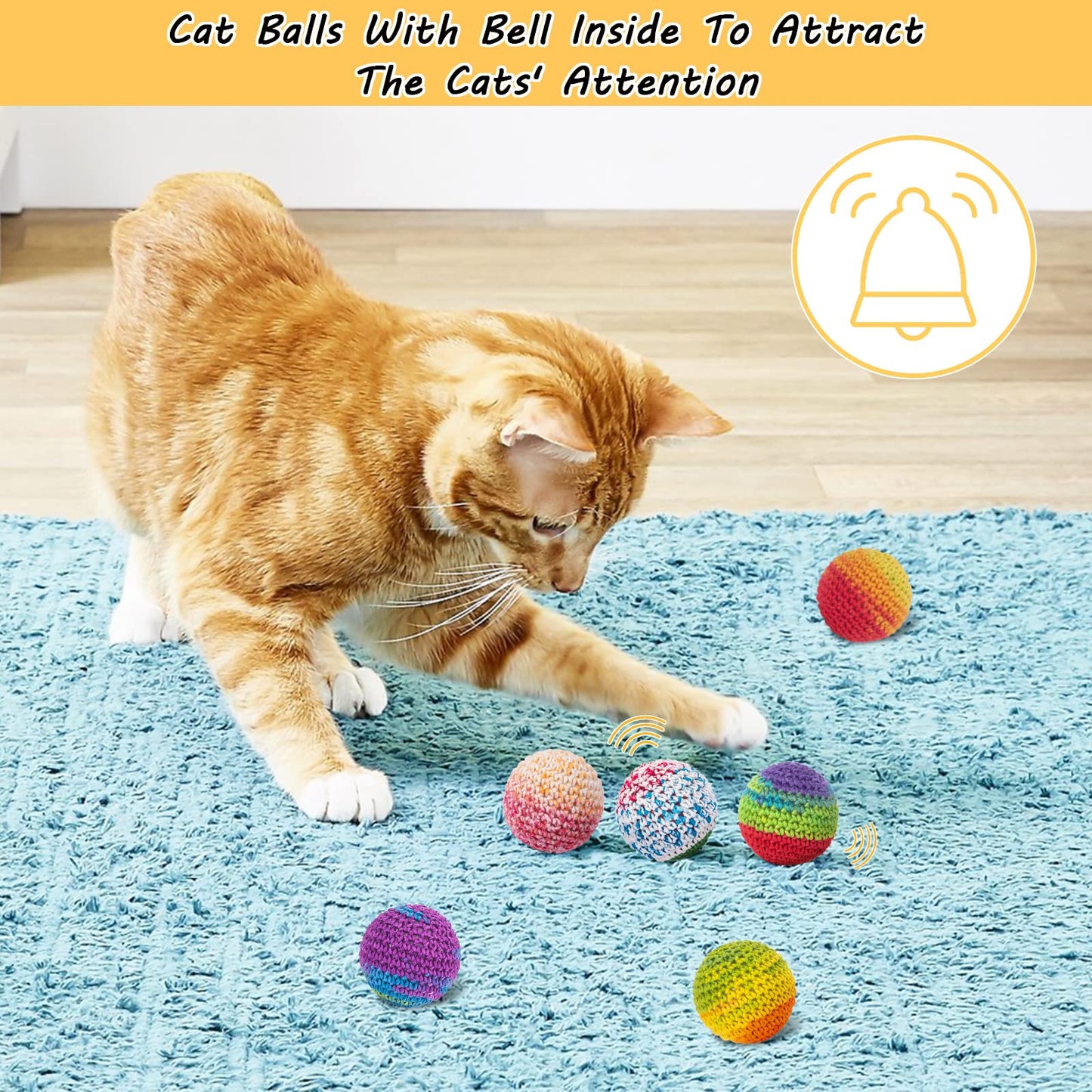 Retro Shaw Cat Toys Balls, Woolen Yarn Cat Ball Toy with Bell Inside, Cat Toys for Indoor Cats, Interactive Cat Chew Toys for Kitty Kitten, 6 Pack