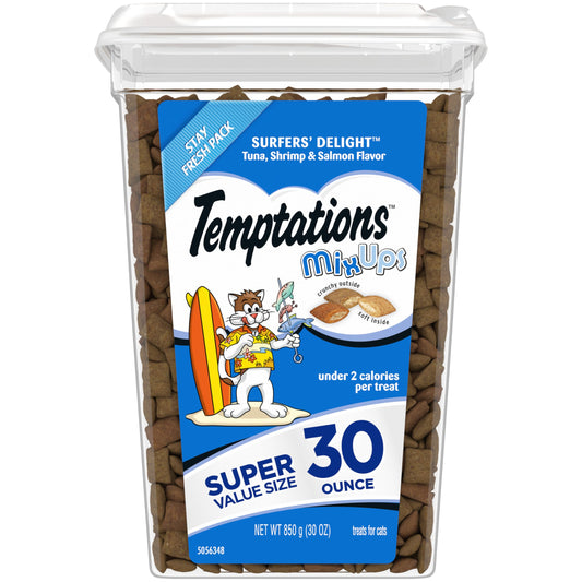 Temptations MixUps Surfer's Delight Flavor Crunchy and Soft Cat Treats, 30 oz. Tub