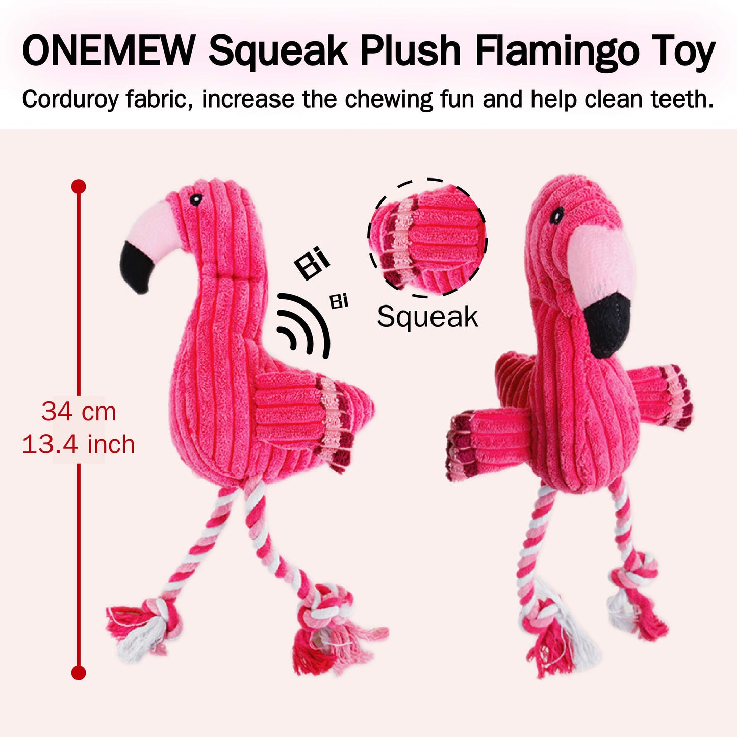 Dog Plush Toys,Cute Flamingo Durable Squeaky Teething Toys for Puppy, Interactive Stuffed Dog Chew Toys for Small-Large Dogs