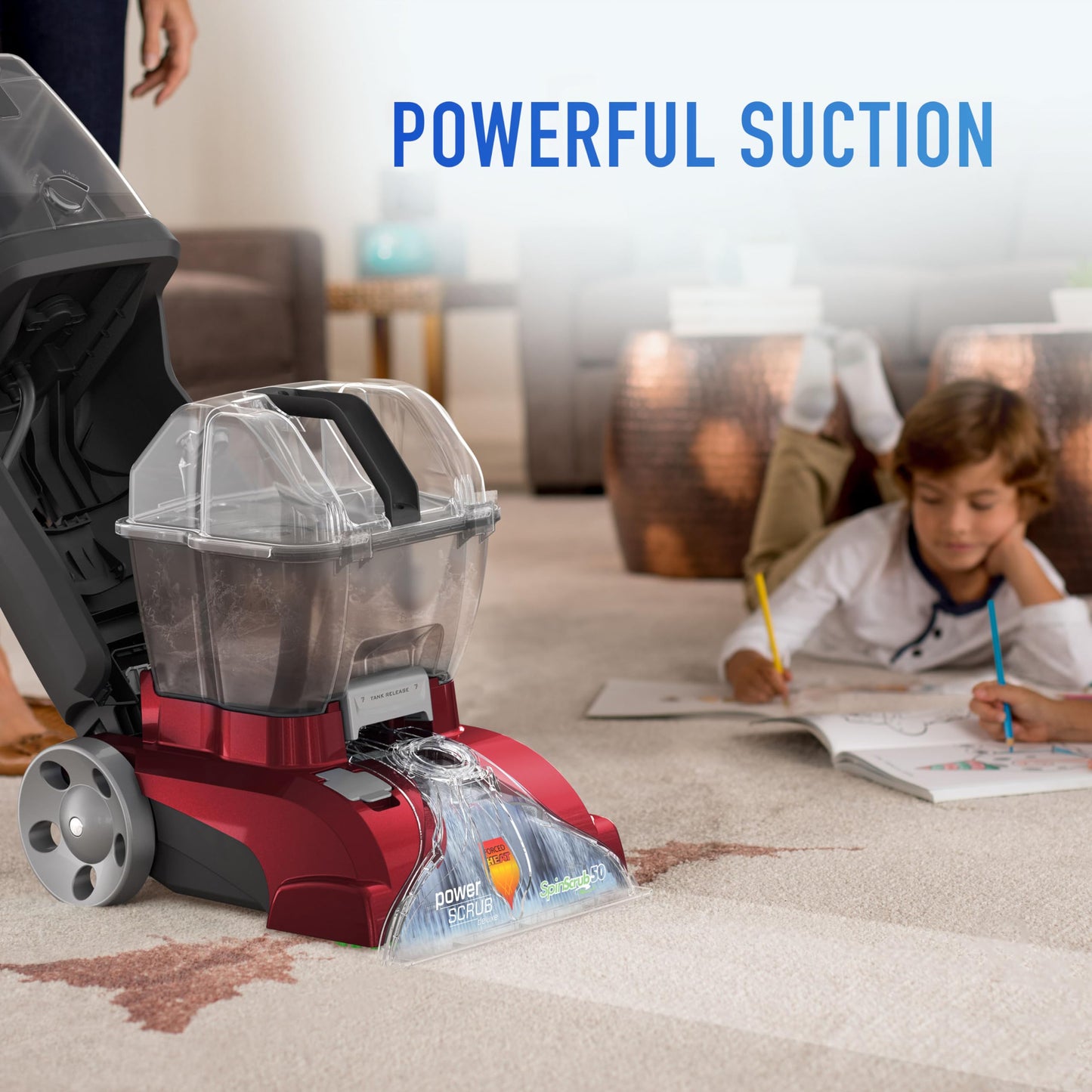 Hoover Power Scrub Deluxe Carpet Cleaner Machine, Upright Shampooer, FH50150, Red