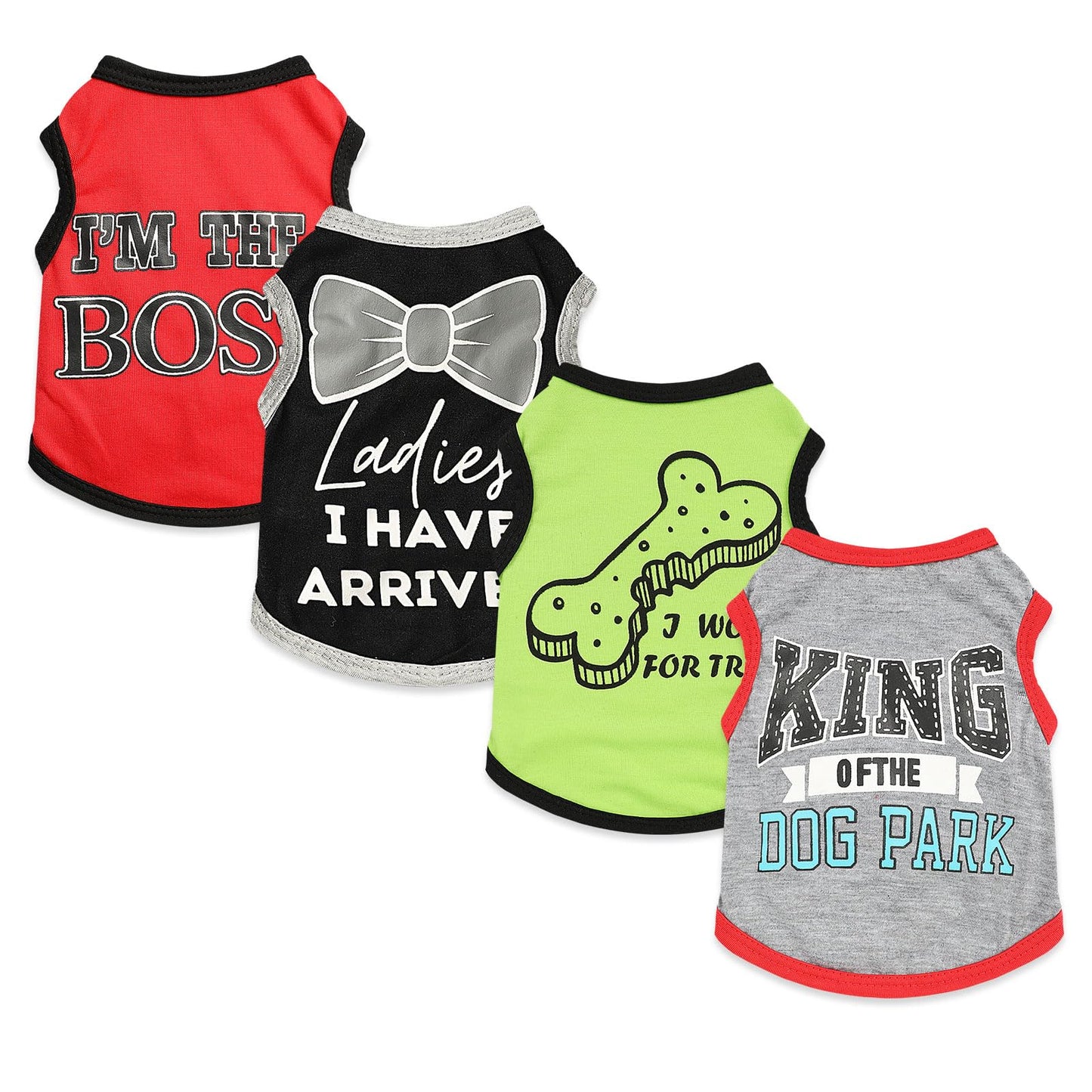 4 Pieces Dog Clothes for Small Dogs Boy Dog Shirt Puppy Clothes for Chihuahua Yorkie Soft Cute Pattern Pet Cat Clothing Black Grey Red Green XXS~M (XXSmall)