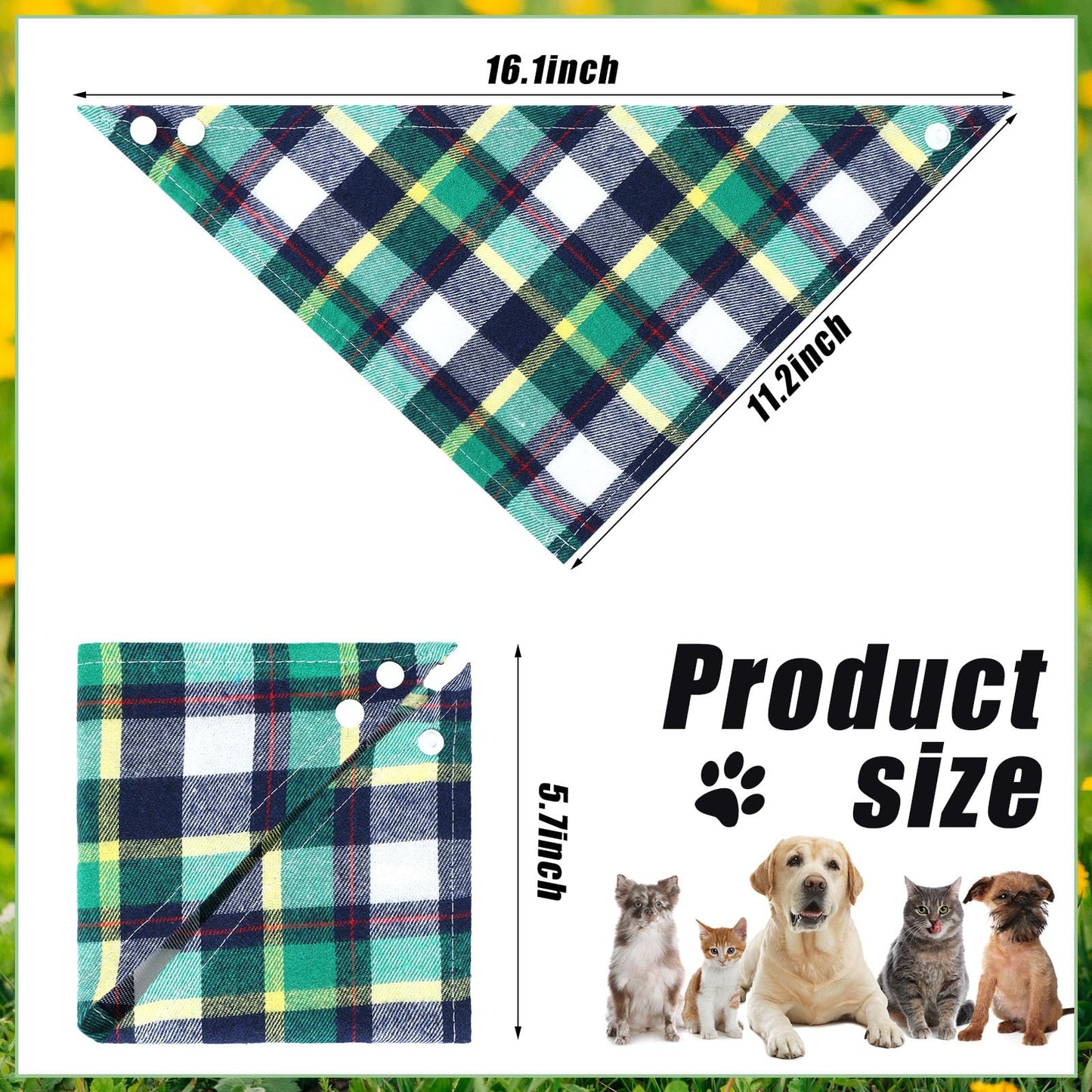 Christmas Dog Bandanas, 6 Pieces Triangle Dog Bandana Washable Square Plaid Printing Adjustable Kerchief Set for Small to Large Puppy Cat(16.1 Inch,Classic Button Style)