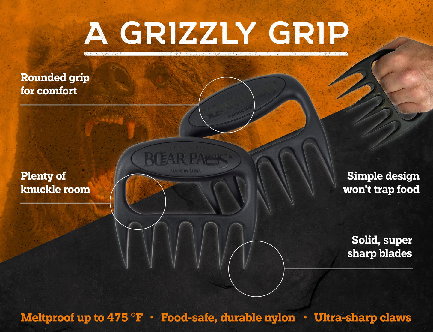 The Original Bear Paw Meat Shredder - Claws for Shredding Pork, Chicken & Any Meat (Black)