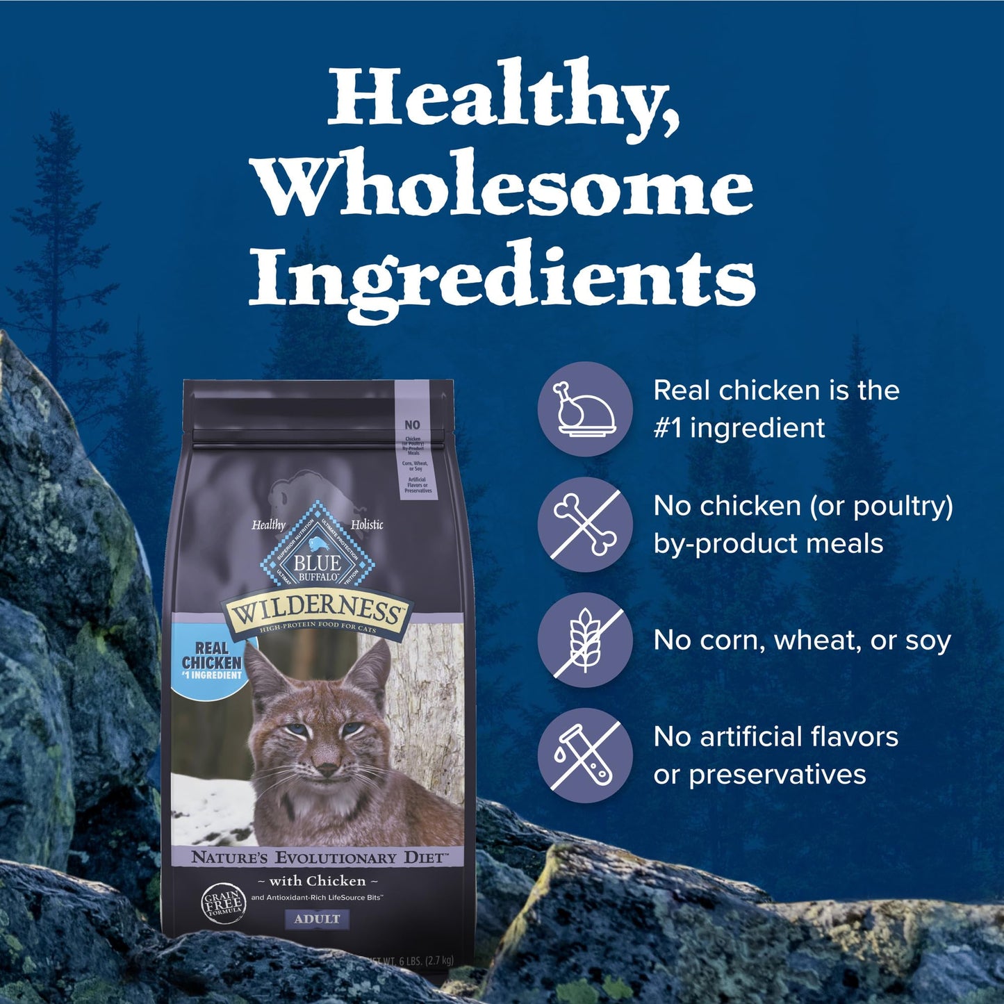 Blue Buffalo Wilderness Nature's Evolutionary Diet High-Protein, Grain-Free Natural Dry Food for Adult Cats, Chicken, 6-lb. Bag