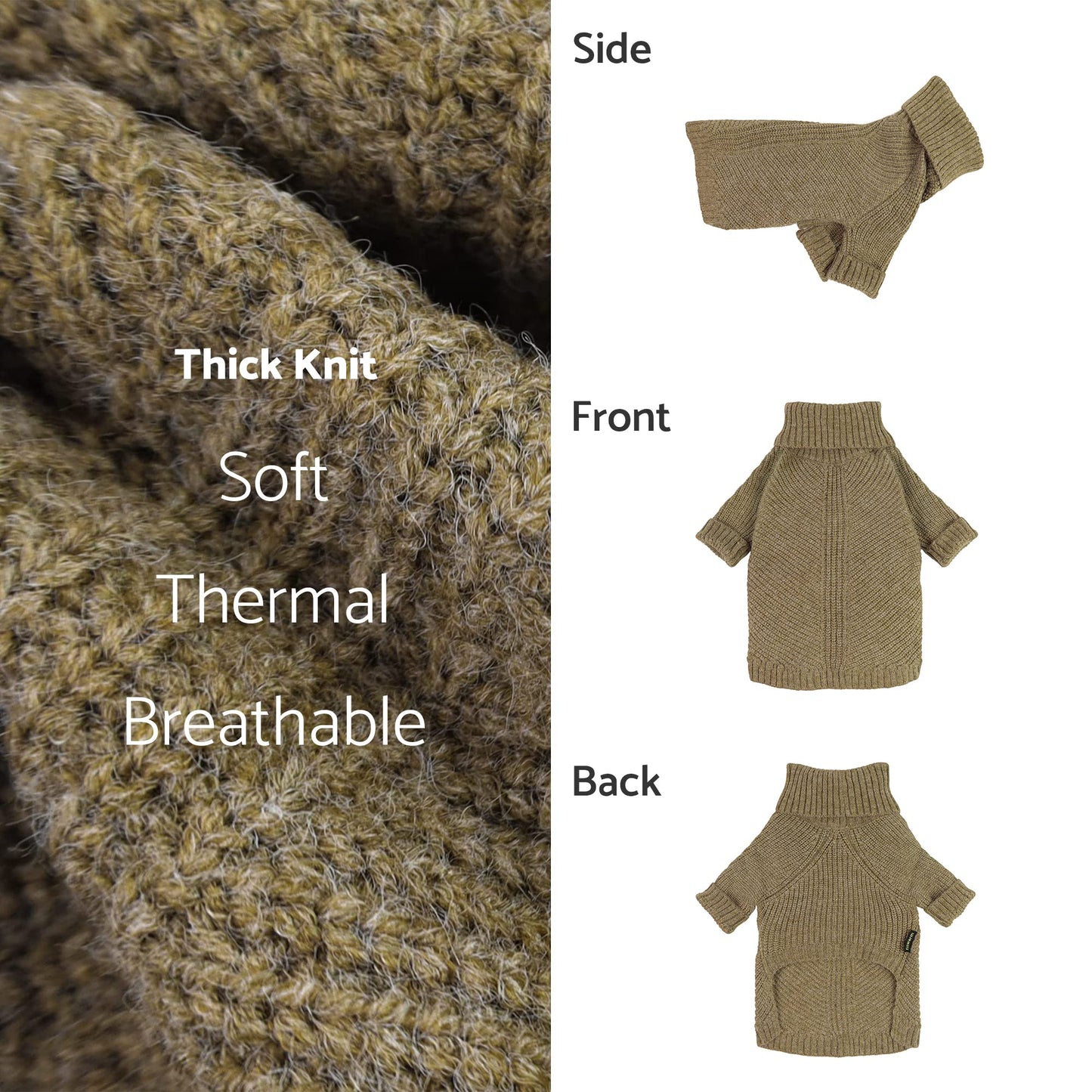 Fitwarm Thermal Knitted Dog Sweater Doggy Winter Coat Pet Clothes Doggie Turtleneck Jacket Puppy Outfits Cat Sweatsuit Sage Green Small