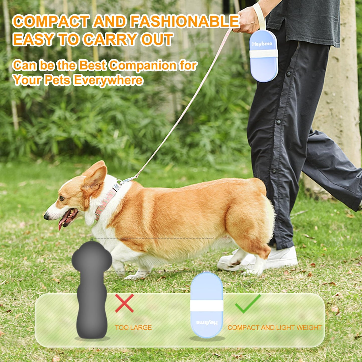 HEYISME 2-in-1 Dog Bowl & Water Bottle, Large Food Container for Dog Treats, Steak, Sticks, Bars - Portable Pet Dispenser for Hiking, Travel (Blue)